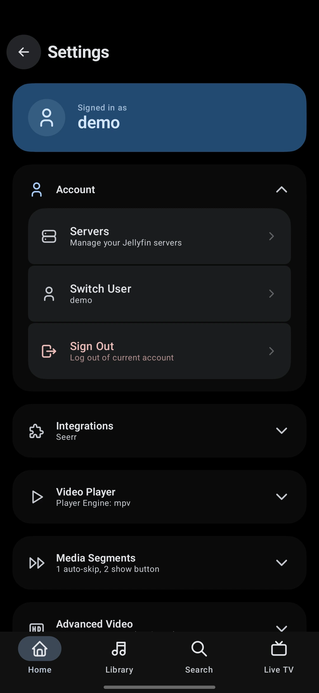 JellyPlay settings